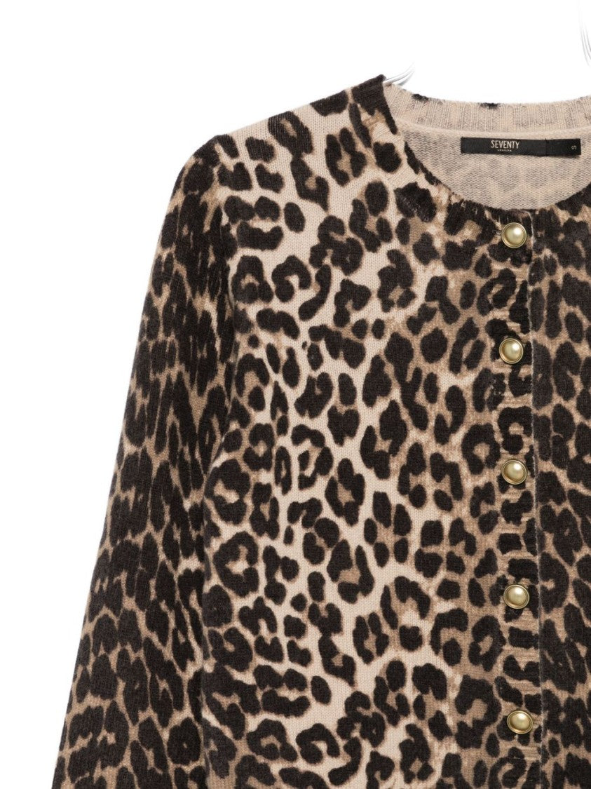 Seventy Sergio Tegon Cropped Wool Sweater With Leopard Print