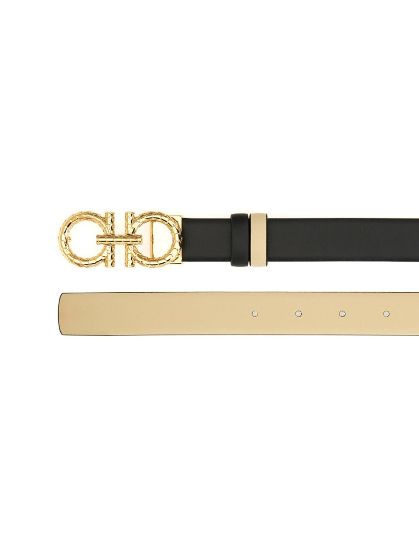 Ferragamo Belt With Ornate Gold Buckle