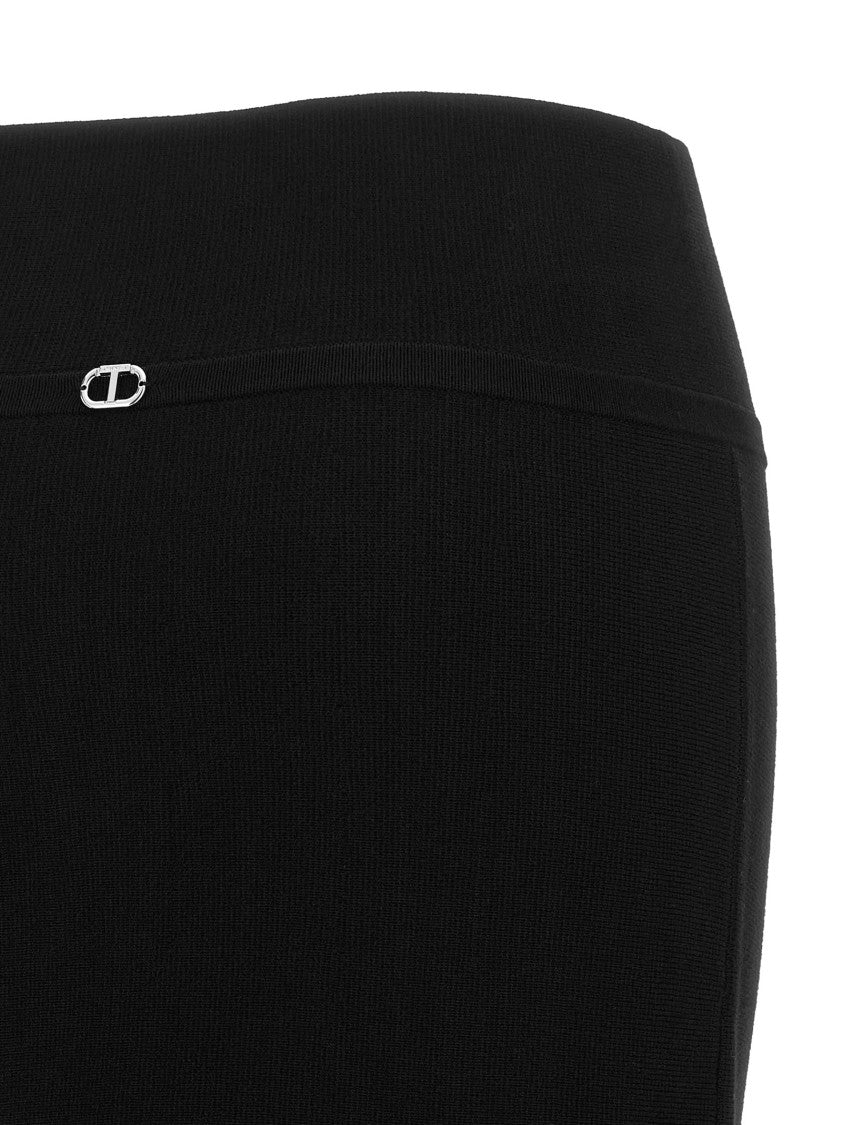 Twin-Set Flared Black Midi Skirt With Elastic Waistband And Metal Logo
