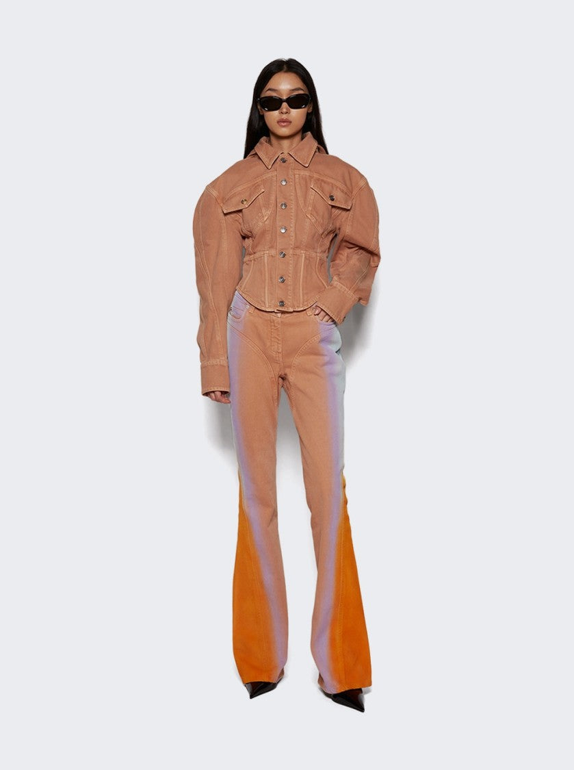 Mugler Corseted Denim Jacket Beige