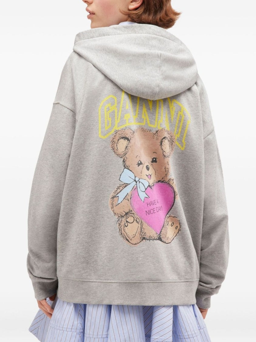 Ganni Playful Grey Zip-Up Hoodie