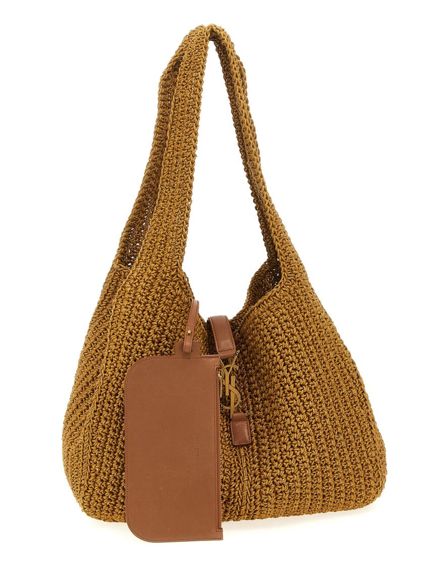 Saint Laurent Woven Raffia Tote Bag With Leather Accents