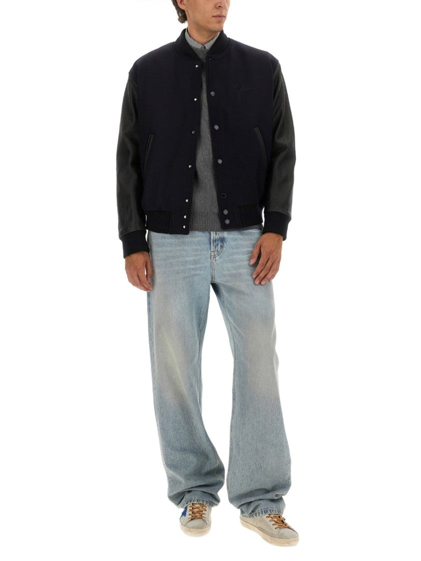 Golden Goose Wool Bomber Jacket And Leather Sleeves