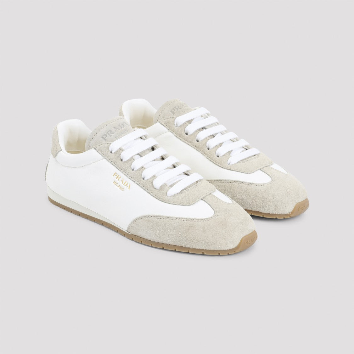 Prada Minimalist Low-Profile Sneakers With Suede Overlays