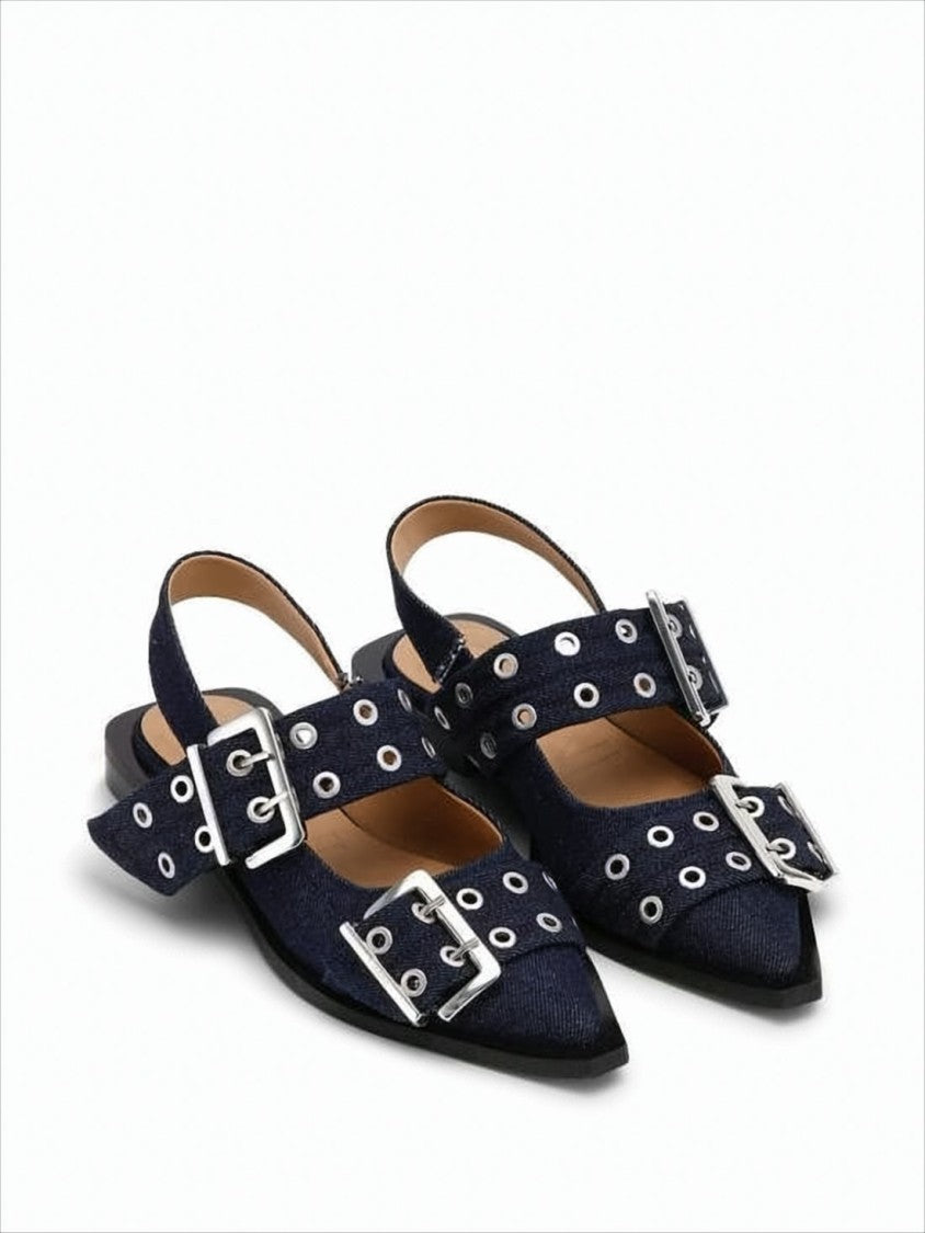 Ganni Pointed Toe Flat Shoes With Silver-Tone Buckles