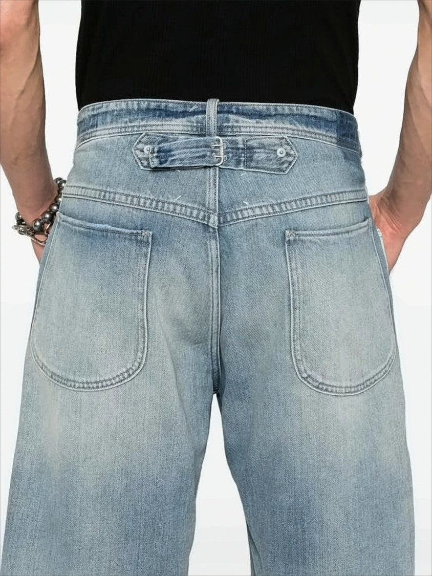 Maison Margiela Light Blue Denim Shorts With Frayed Hems And Adjustable Waistband