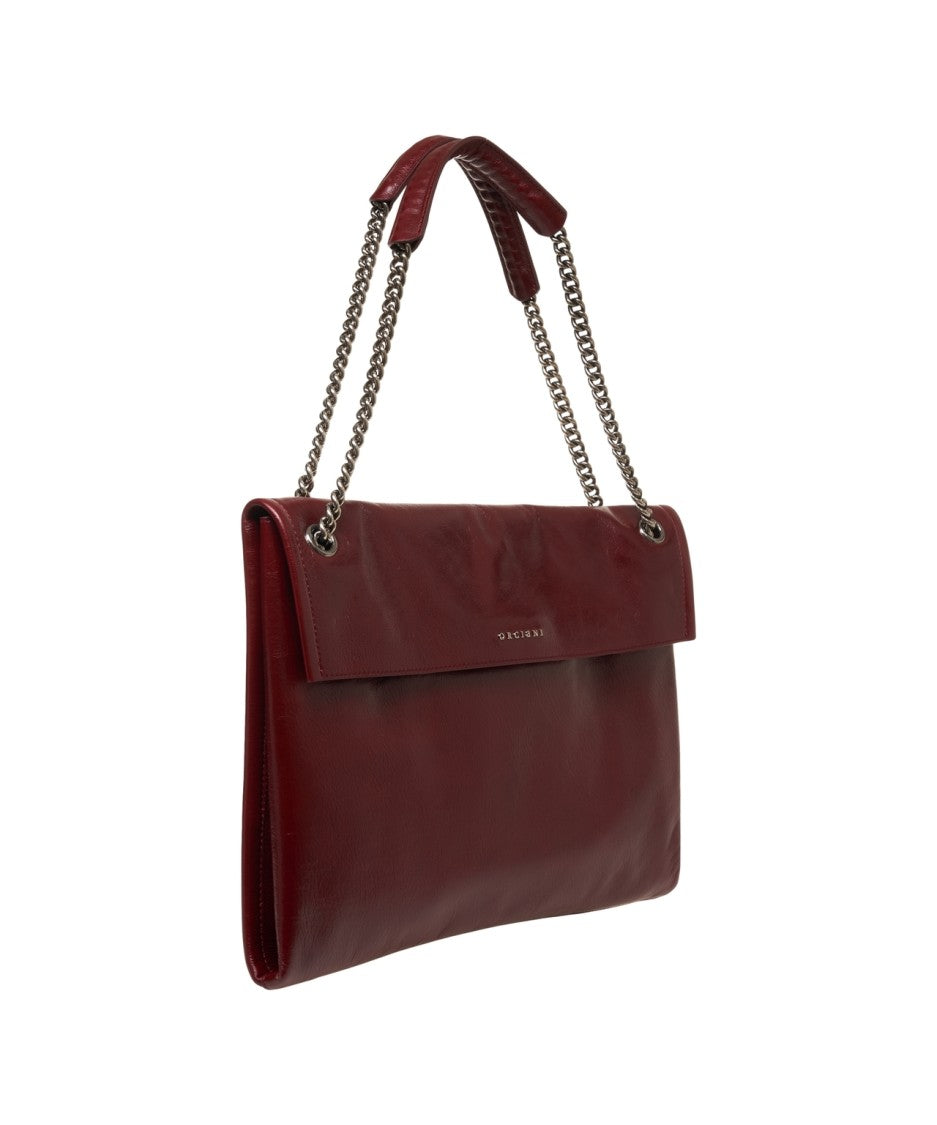 Orciani Burgundy Smooth Leather Shoulder Bag With Chain Straps