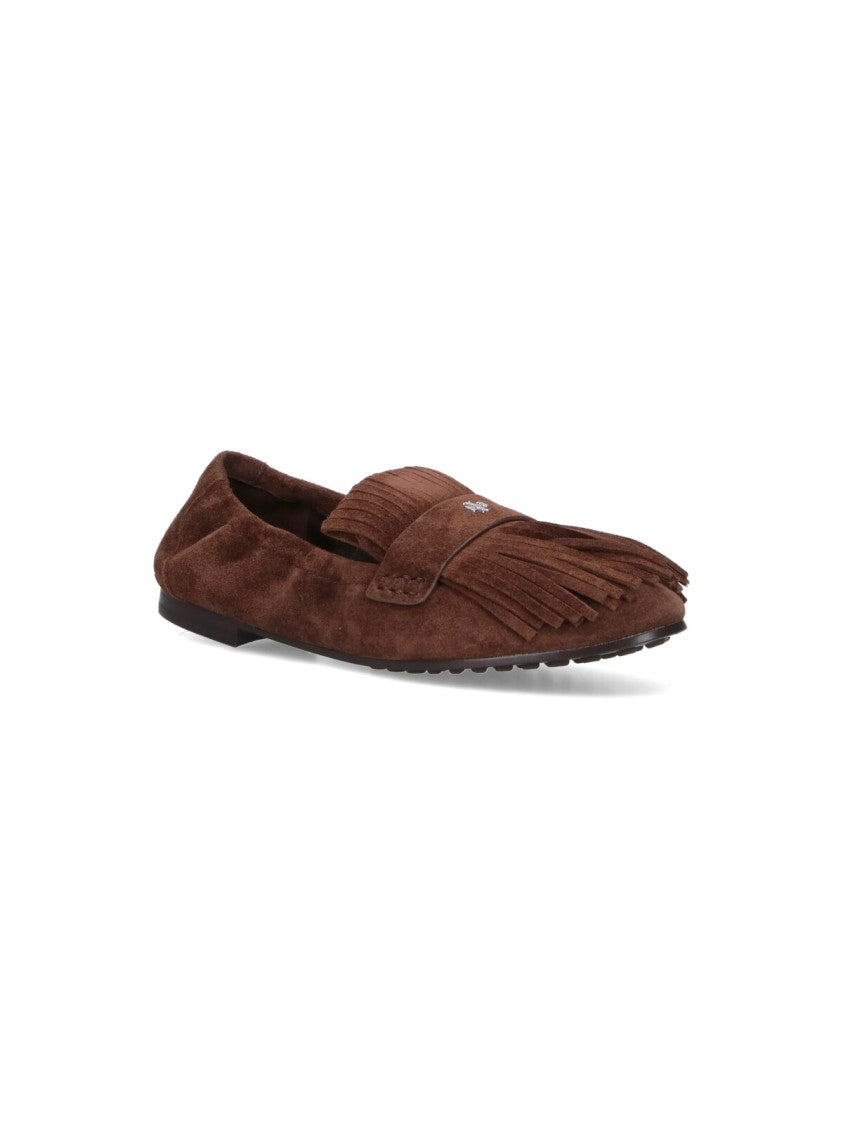 Tory Burch "Ballerina" Loafers, In Brown Suede
