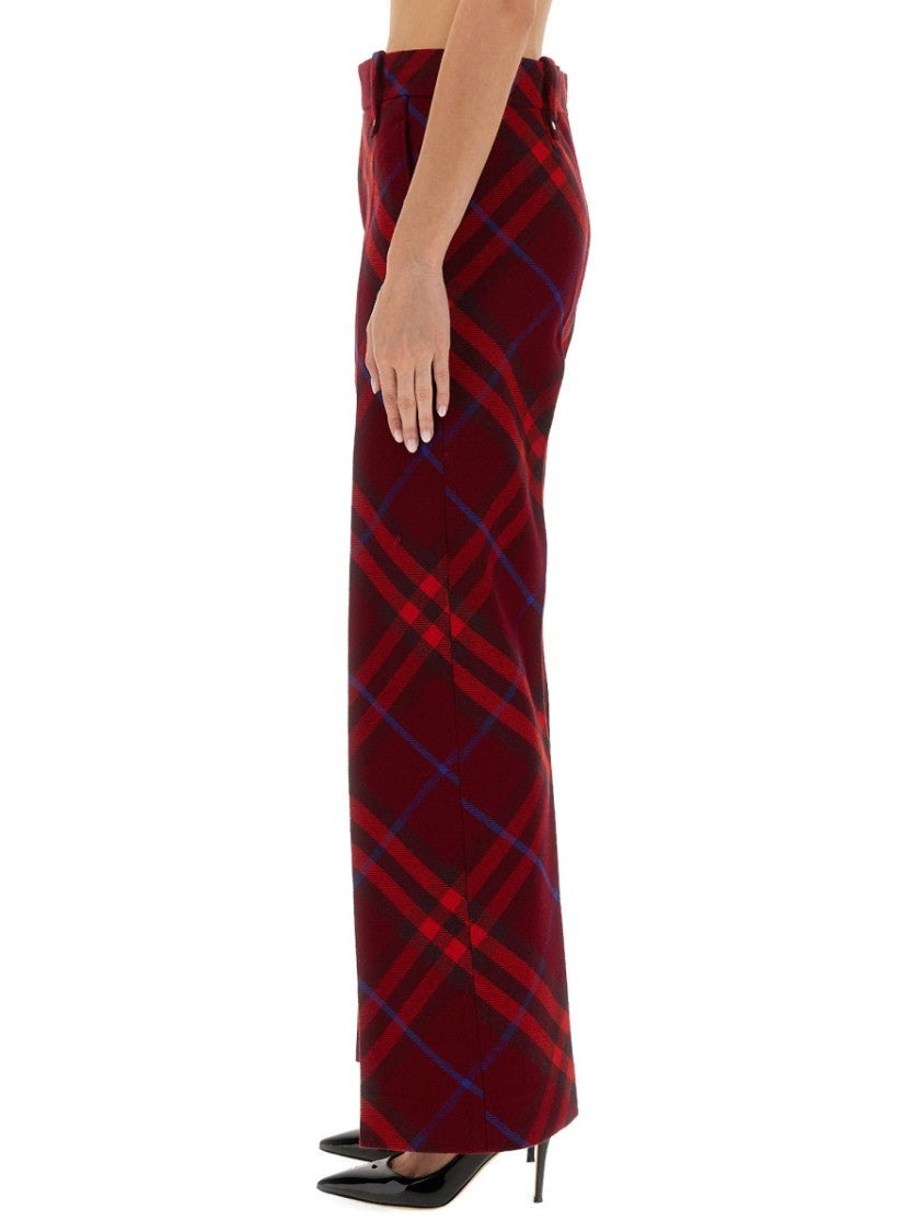 Burberry Plaid Wool Pants With High Waist And Straight Legs