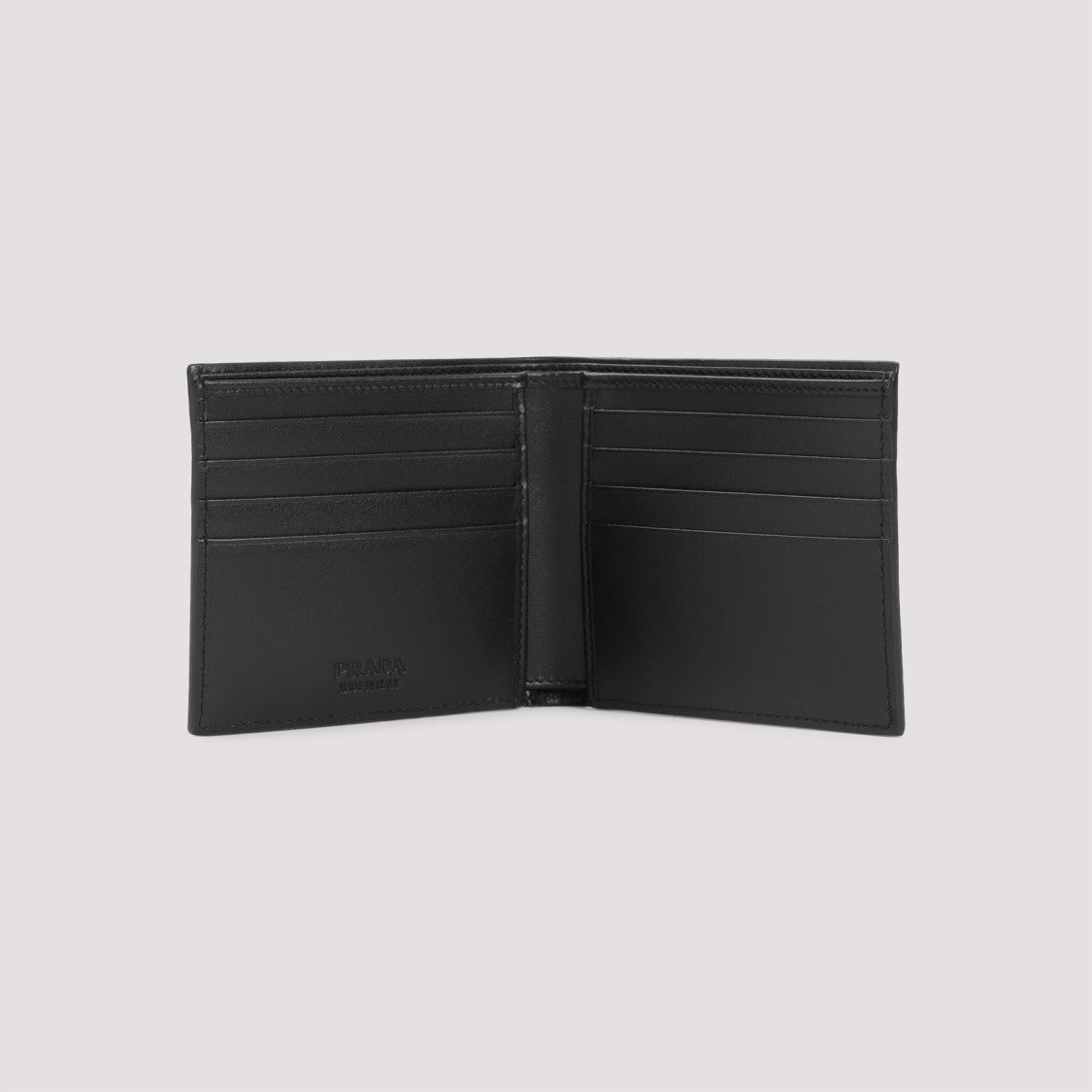 Prada Compact Black Calf Leather Wallet With Logo Emblem
