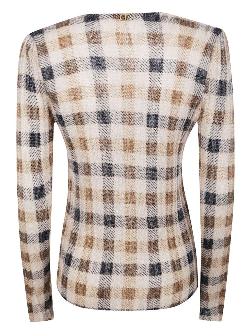 Twin-Set Checkered Knit Sweater With Fitted Silhouette