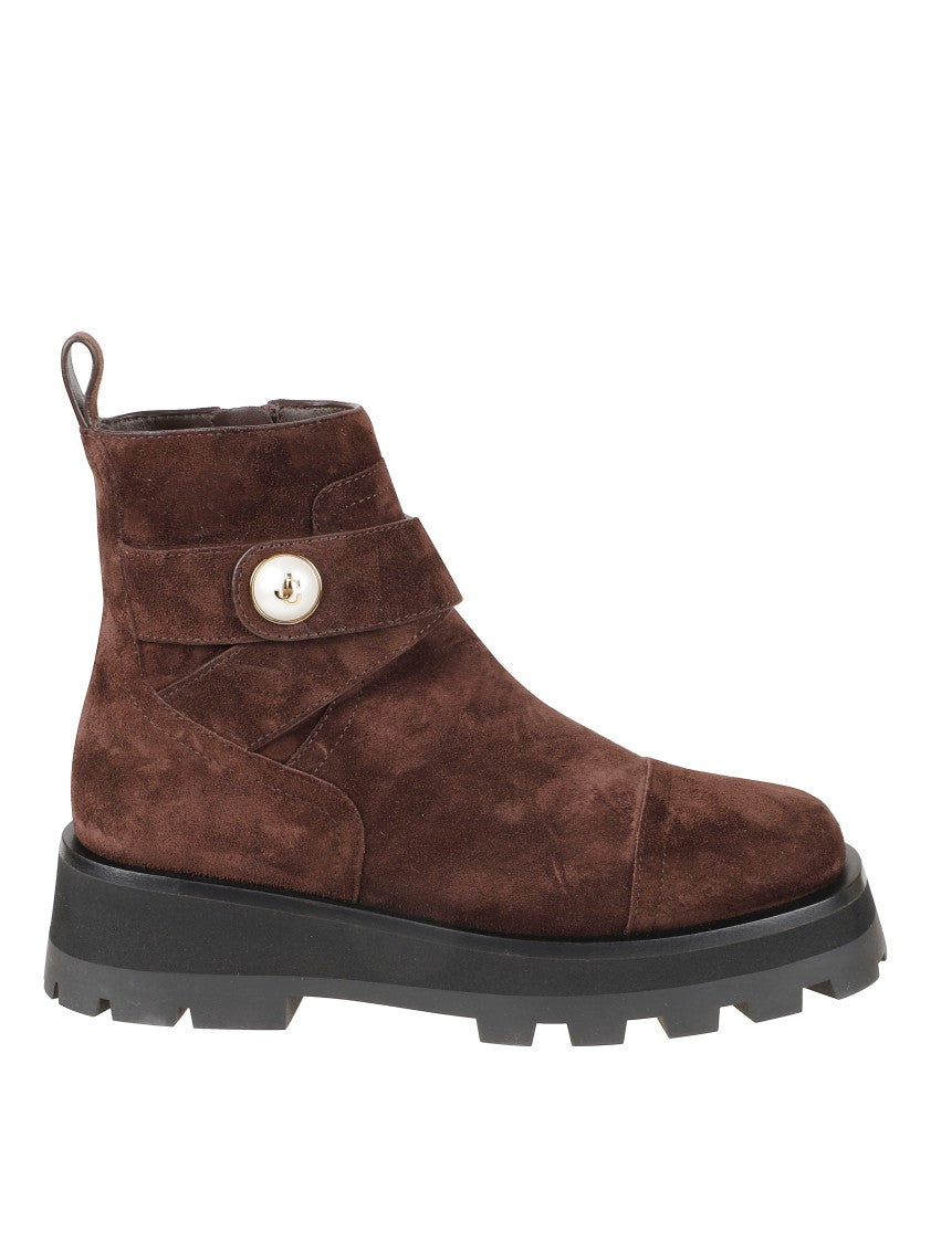Jimmy Choo Brown Suede Ankle Boots With Decorative Strap Detail