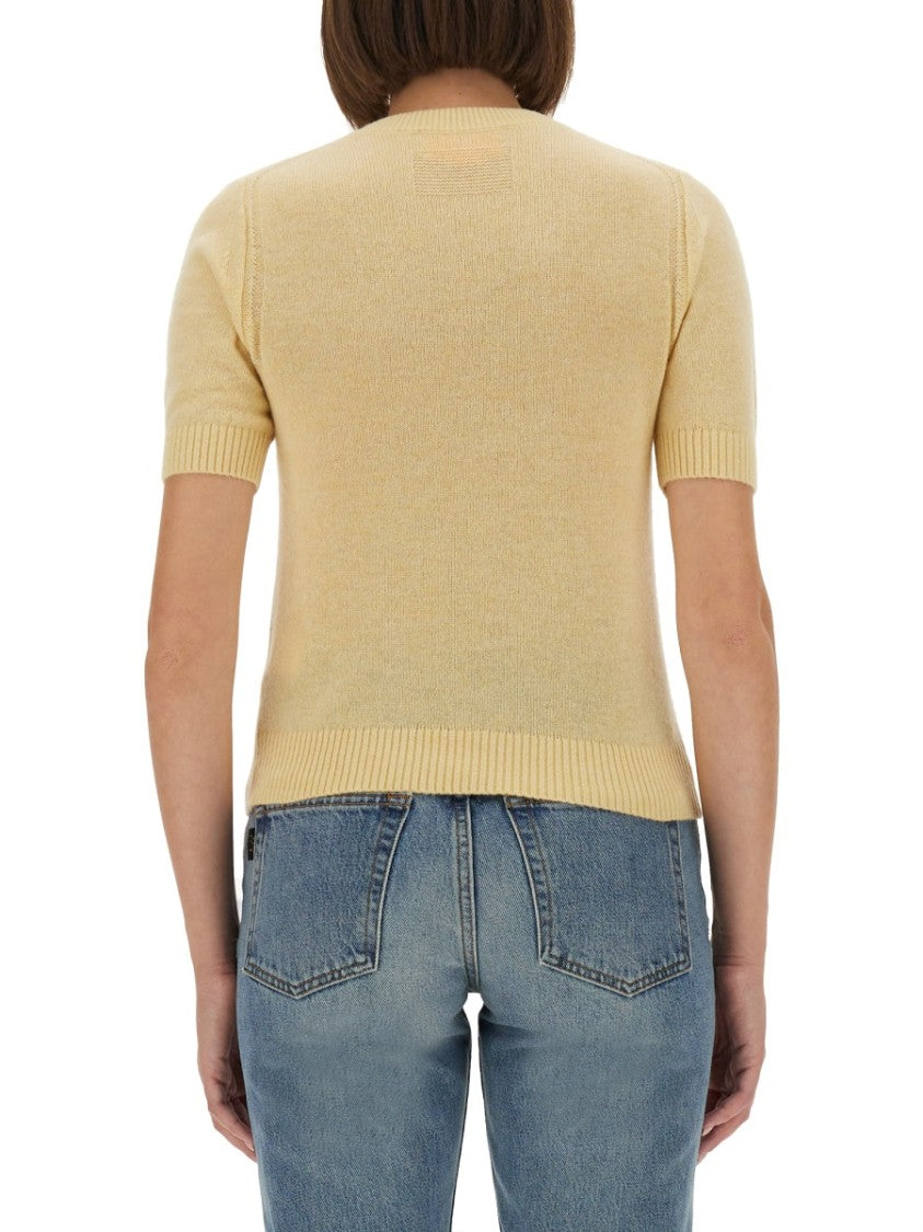 Guest In Residence Short-Sleeved Fitted Cashmere Shirt With Ribbed Detailing