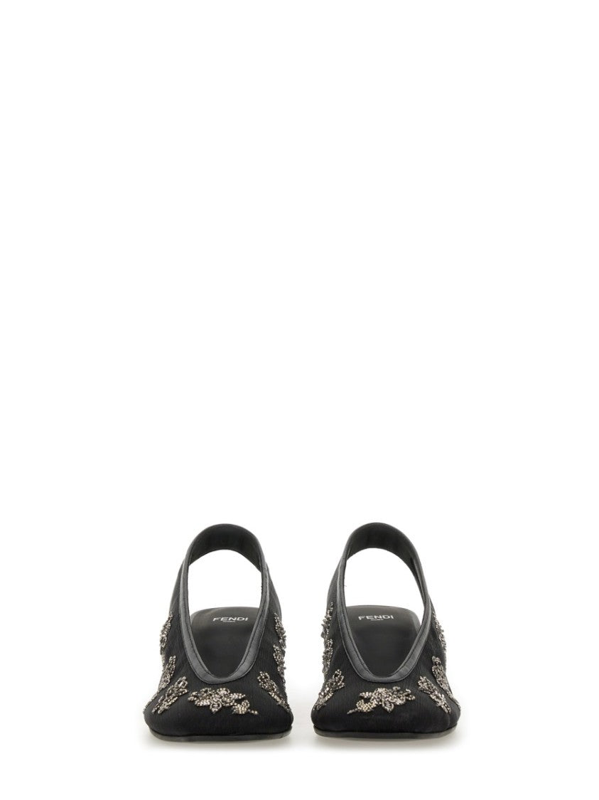 Fendi Intricate Floral Embroidery Slingback Shoes