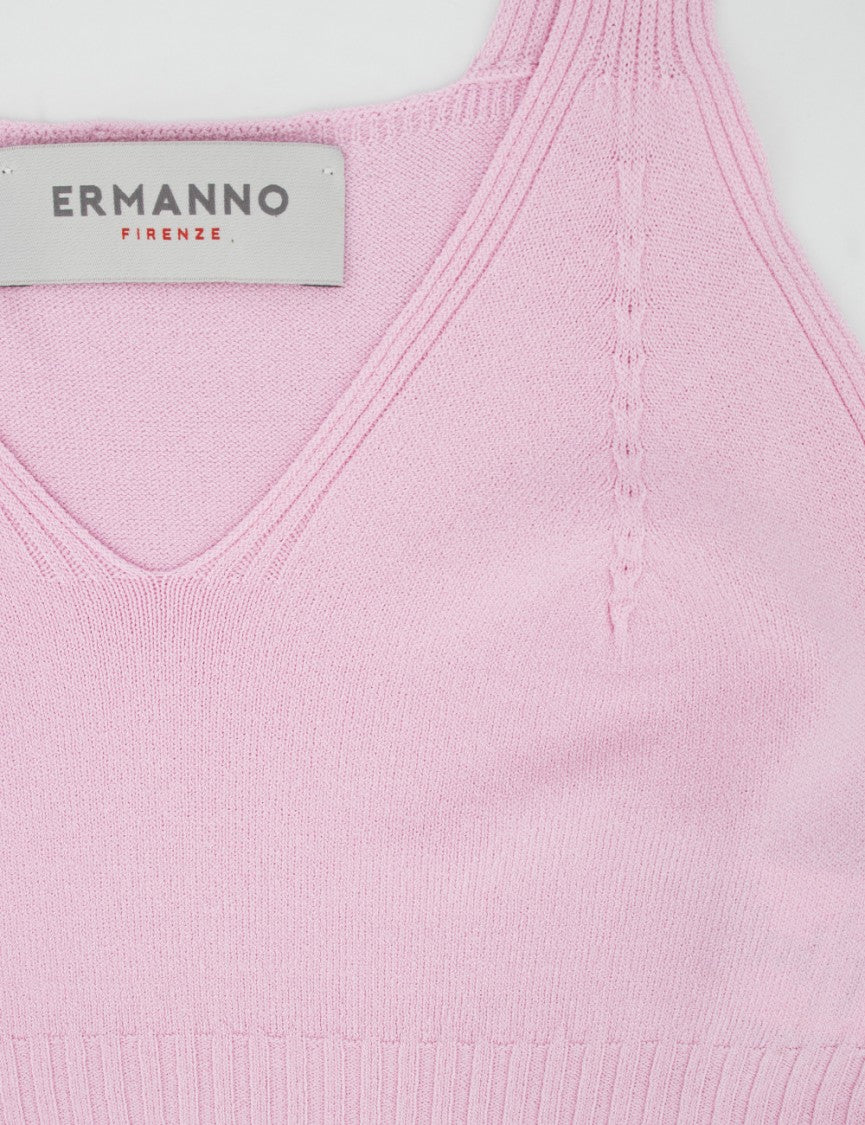 Ermanno Firenze Cropped Pink Top With V-Neckline