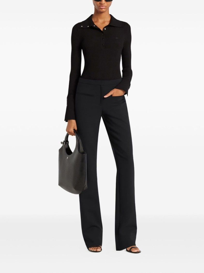 Courrèges Fitted Ribbed Long-Sleeve Top With Unique Collar
