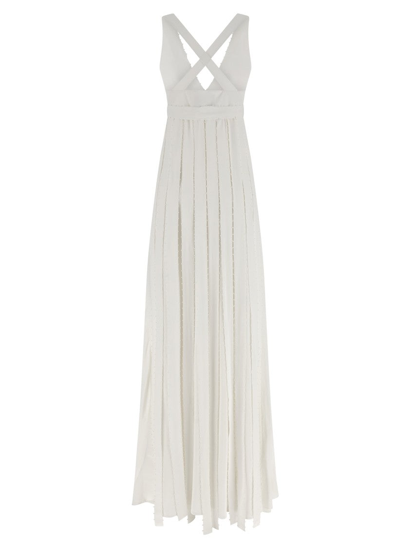 Giovanni Bedin Long Silk Blend Dress With Mini Pearls