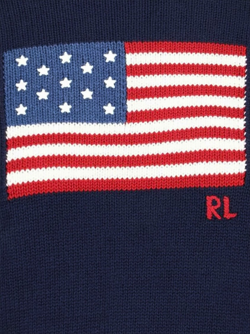 Polo Ralph Lauren American Flag Knit Sweater With Ribbed Details