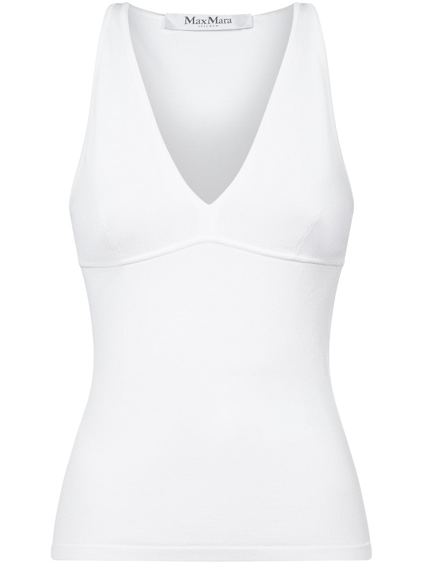Max Mara Fitted White Top With Deep V-Neckline