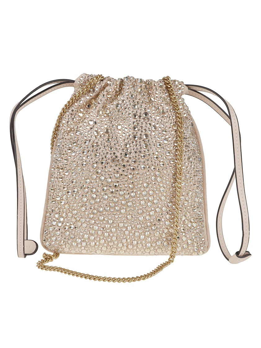 Pinko Textured Rhinestone-Embellished Drawstring Bag