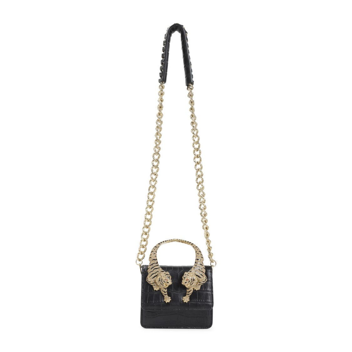 Roberto Cavalli Crocodile-Embossed Leather Handbag With Tiger Handle
