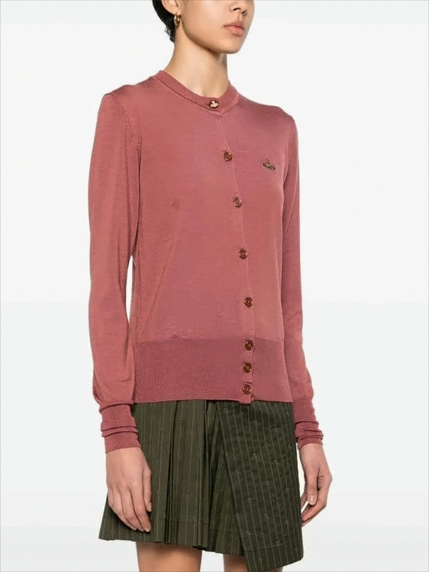 Vivienne Westwood Tailored Red Wool-Silk Blend Cardigan With Embroidered Emblem