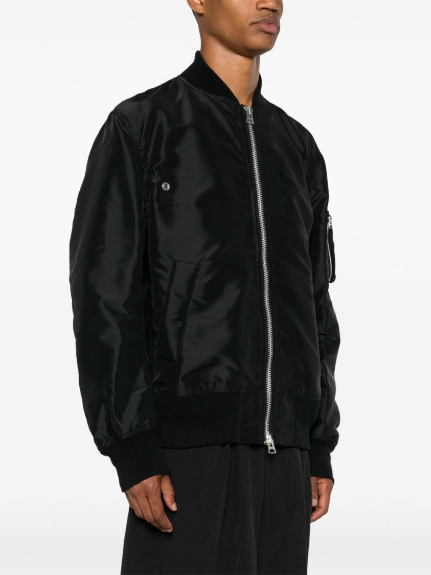 Sacai Shiny Black Bomber Jacket With Functional Pockets