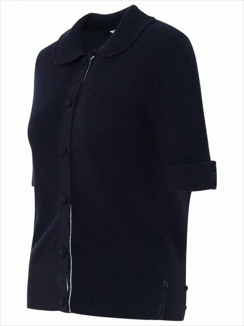 Thom Browne Short-Sleeved Knitted Sweater With Button-Down Front And Unique Lacing