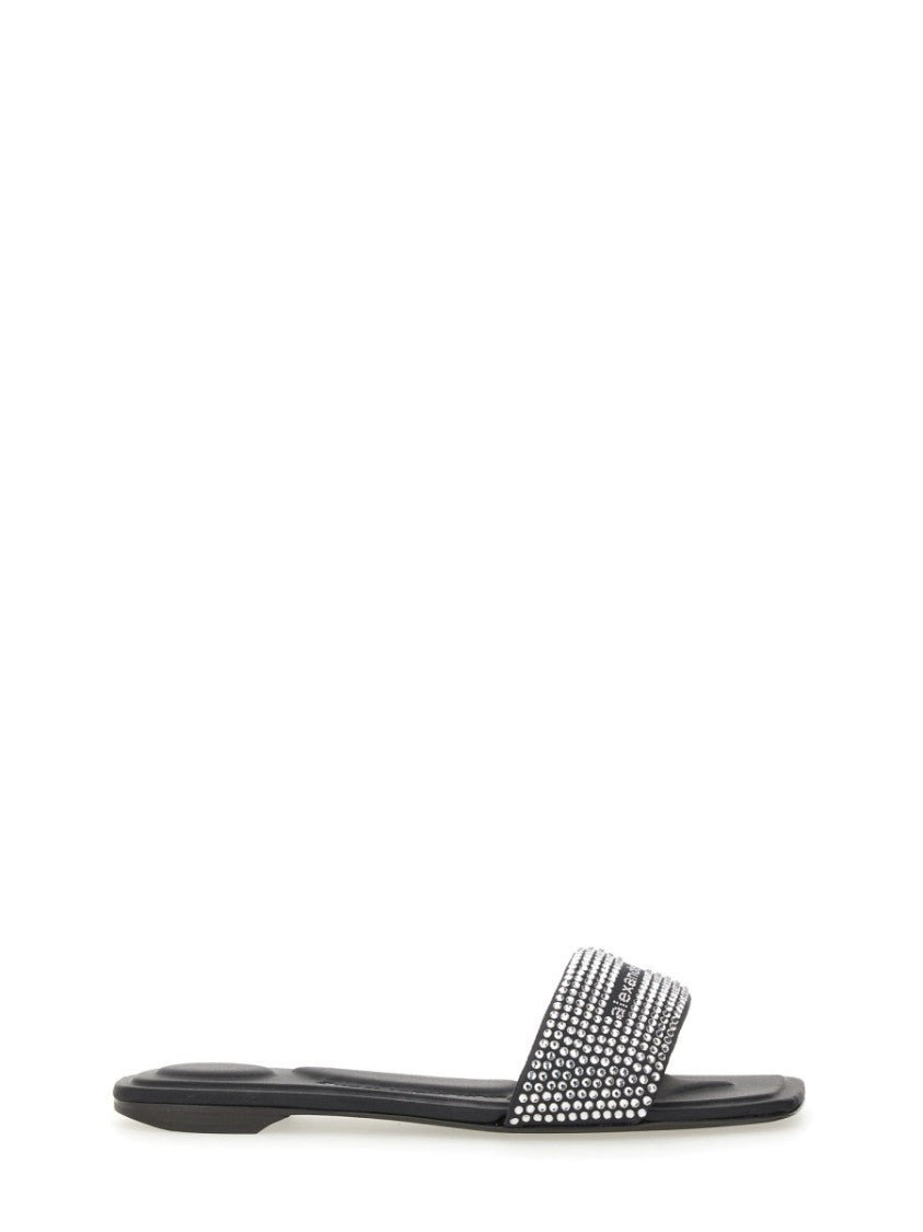 Alexander Wang Wide-Strap Satin Sandals With Crystal Accents