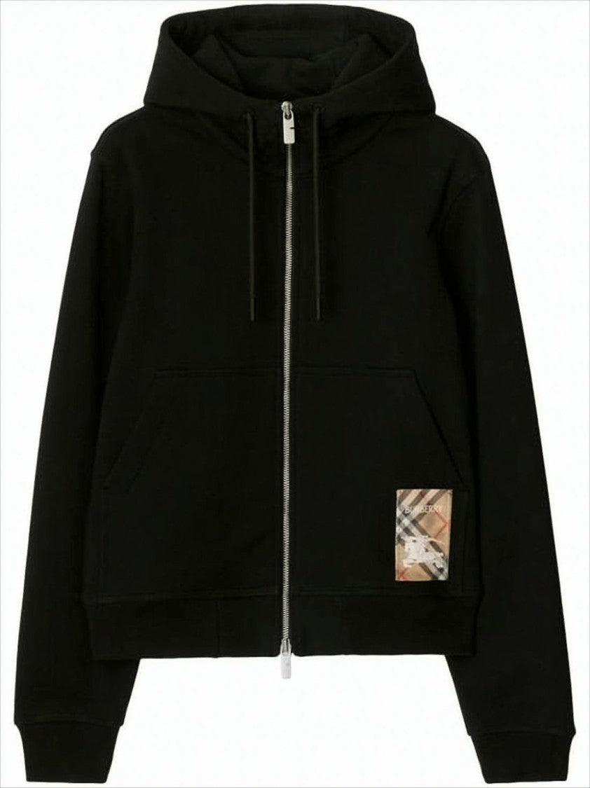 Burberry Cropped Black Cotton Hoodie