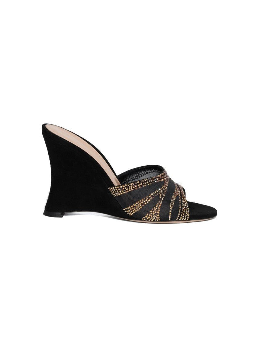 Gianvito Rossi Suede Wedge Sandals Black