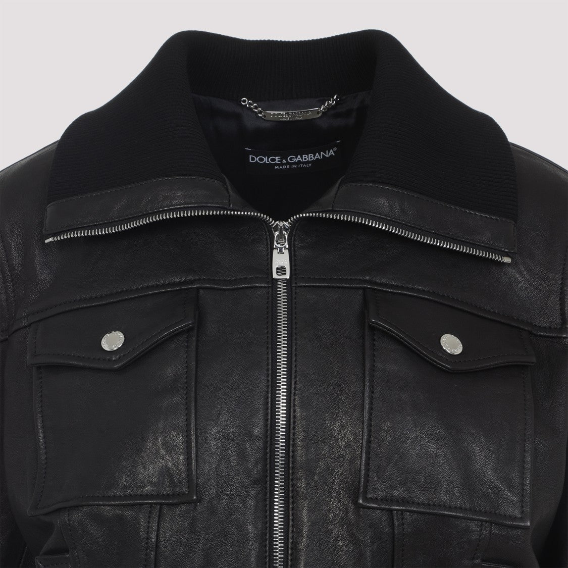 Dolce & Gabbana Black Lamb Leather Jacket With Ribbed Detailing