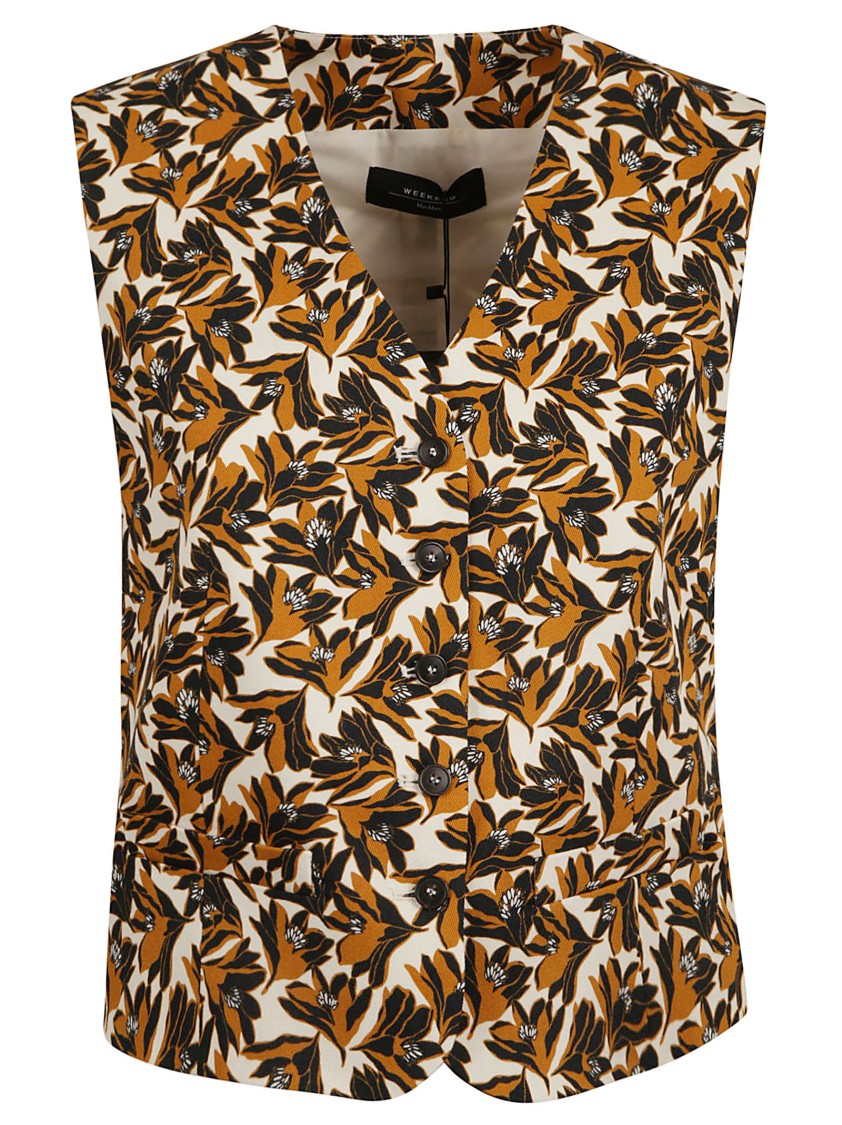 Max Mara Sleeveless Floral Pattern Jacket