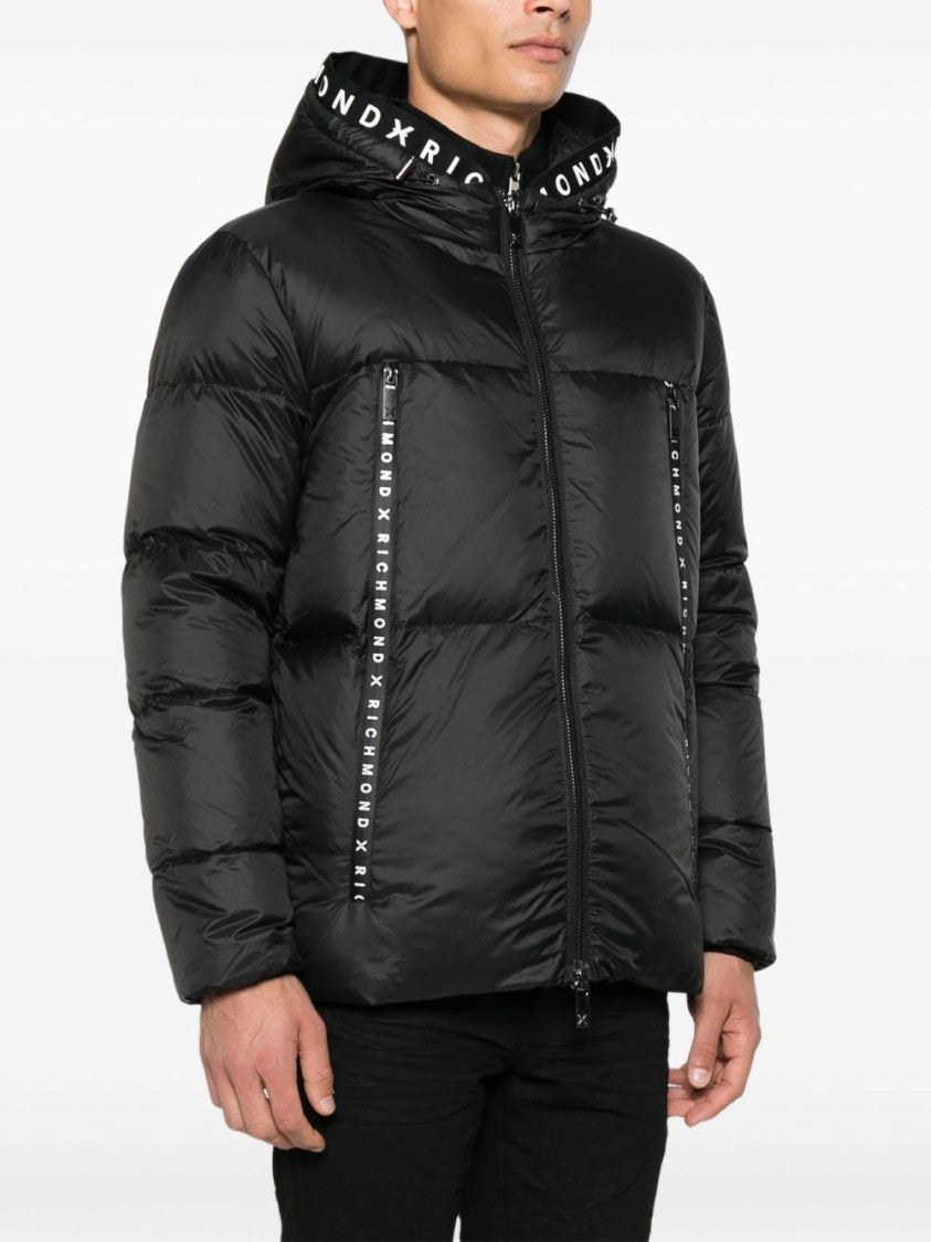 John Richmond Quilted Black Puffer Jacket With Hood