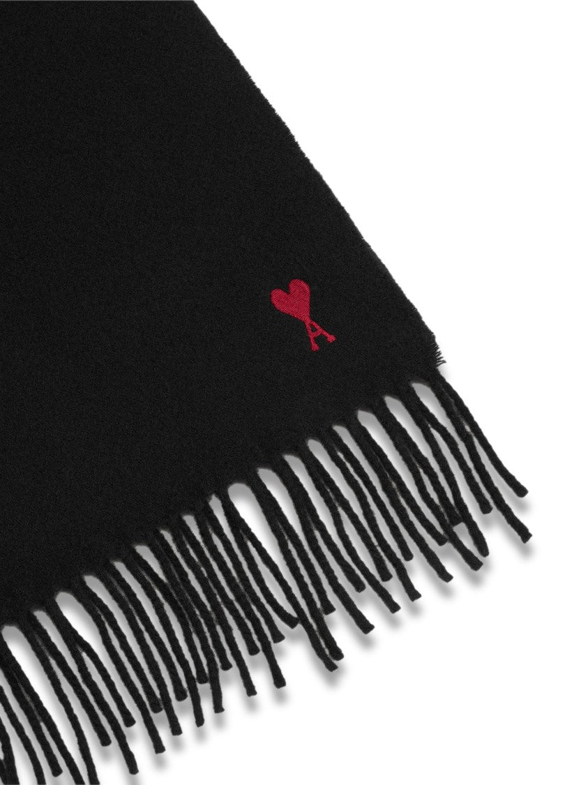 Ami Classic Wool Scarf In Solid Black