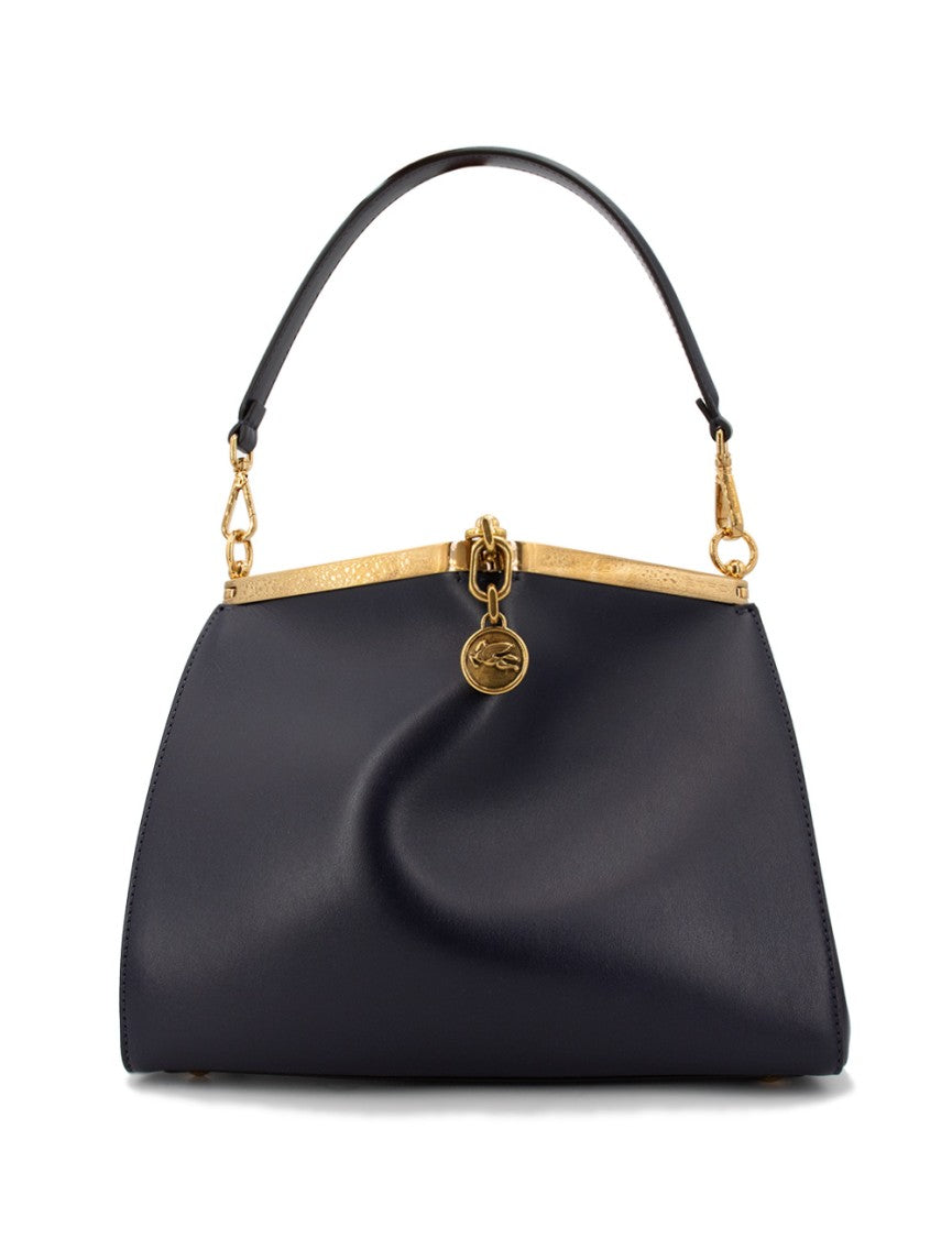Etro Blue Leather Handbag With Iconic Medallion