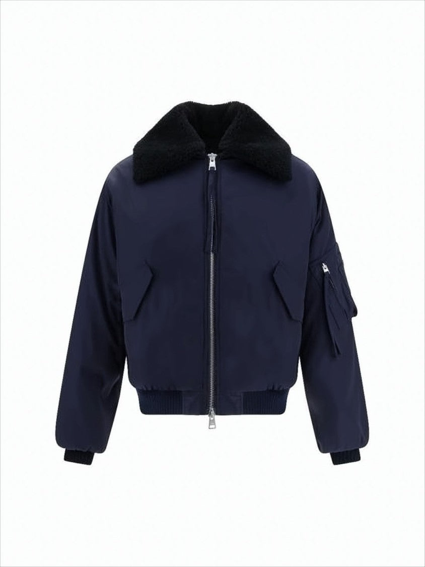 Ami Cropped Bomber Jacket With Plush Textured Collar