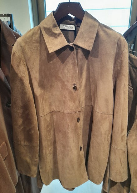 Max Mara Soft Suede Muted Brown Jacket With Classic Collar