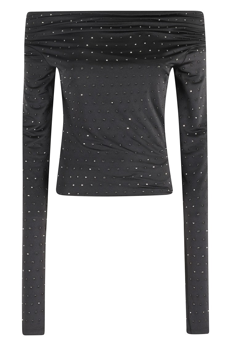 The Andamane Zaphyr Crystal Long-Sleeve Top With Asymmetrical Neckline