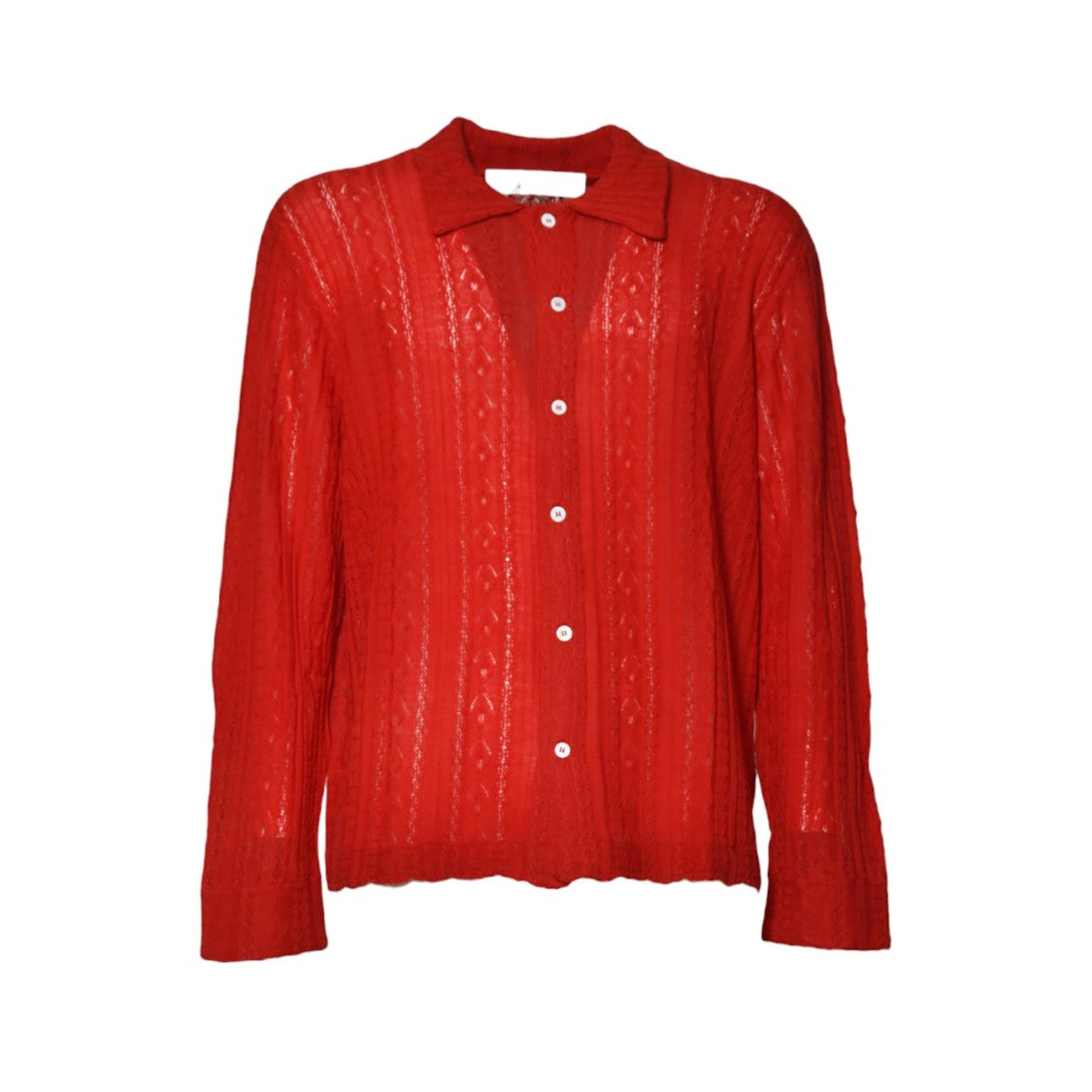 Séfr Long-Sleeved Textured Knit Shirt With Classic Collar And Contrast Buttons