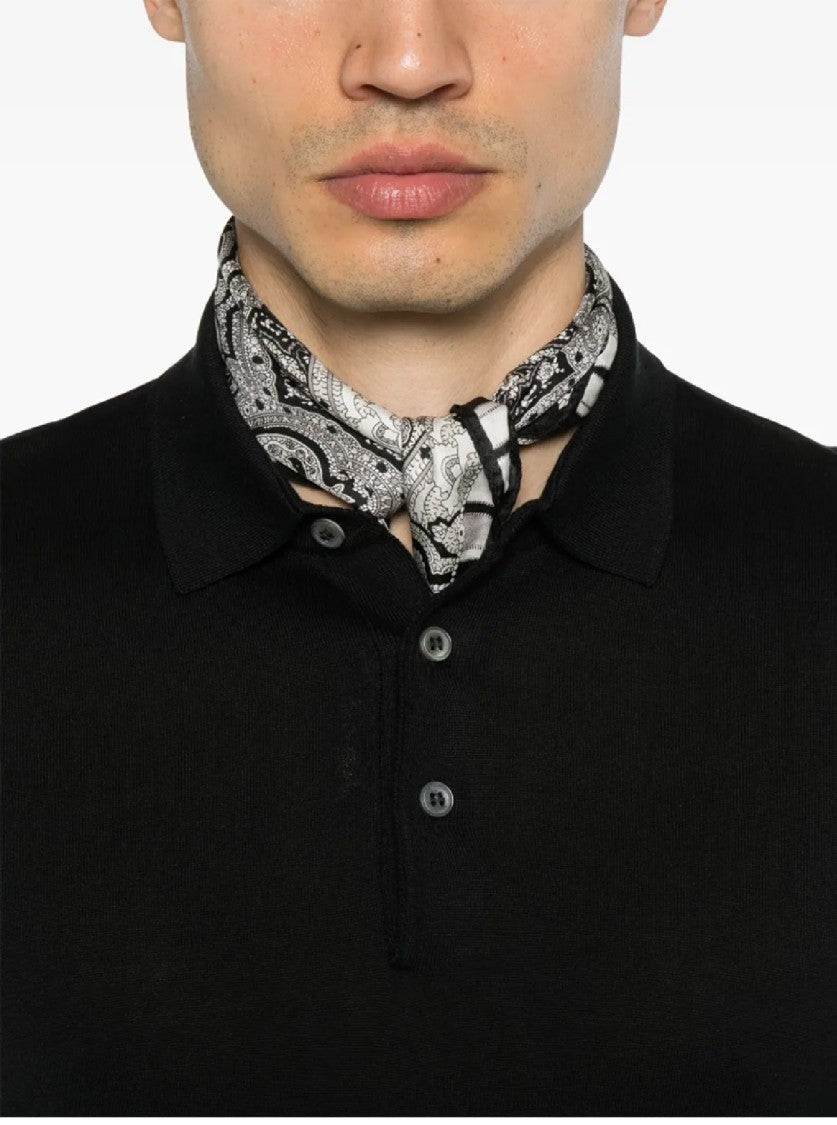 Tagliatore Long-Sleeved Black Polo With Silk-Cotton Blend