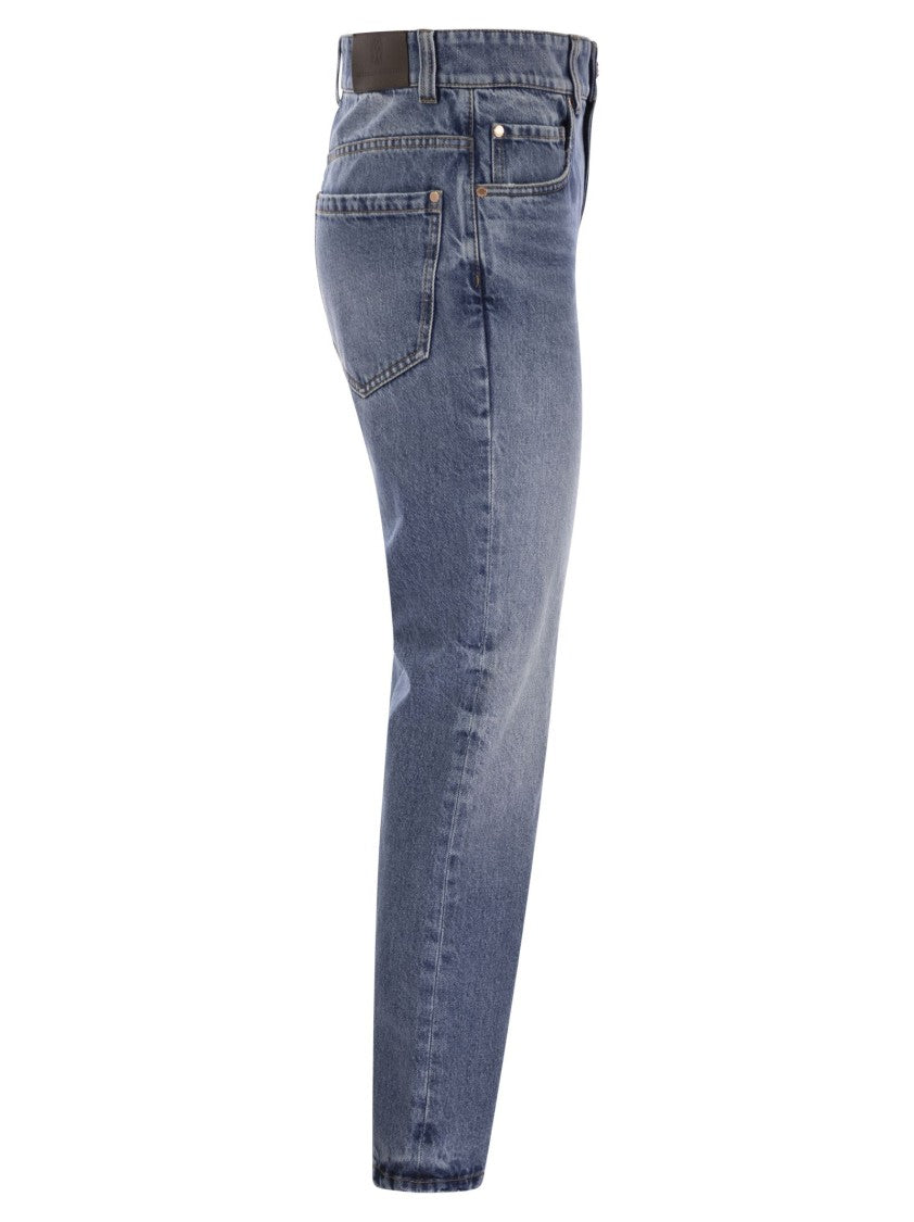 Brunello Cucinelli Authentic Denim Loose Trousers With Shiny Tab