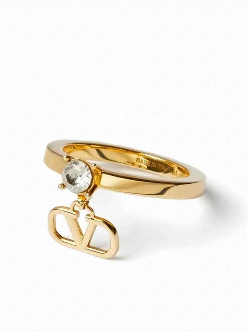 Valentino Garavani Gold-Tone Brass Ring With Interlocking 'V' Charm