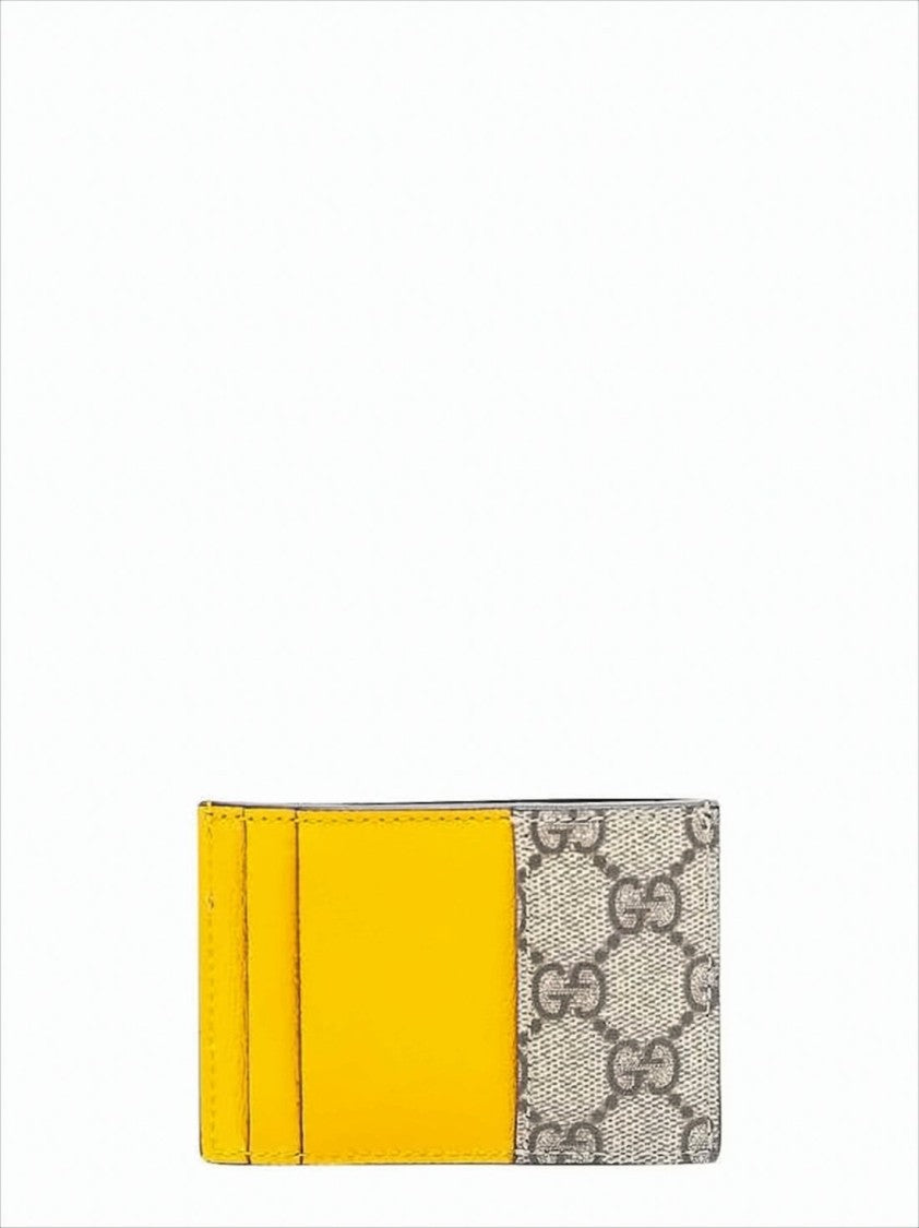 Gucci Compact Monogram Card Wallet With Leather Trim