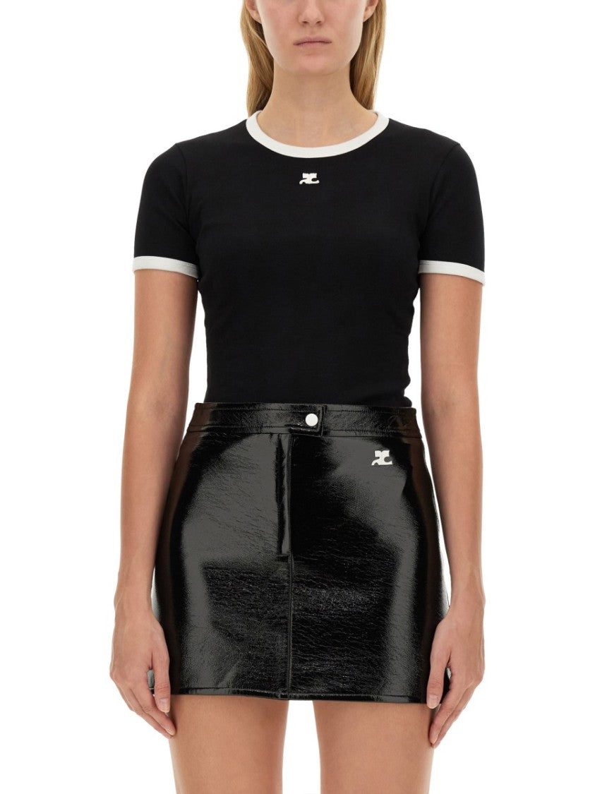 Courrèges Slim Fit Black T-Shirt With Contrasting Trim