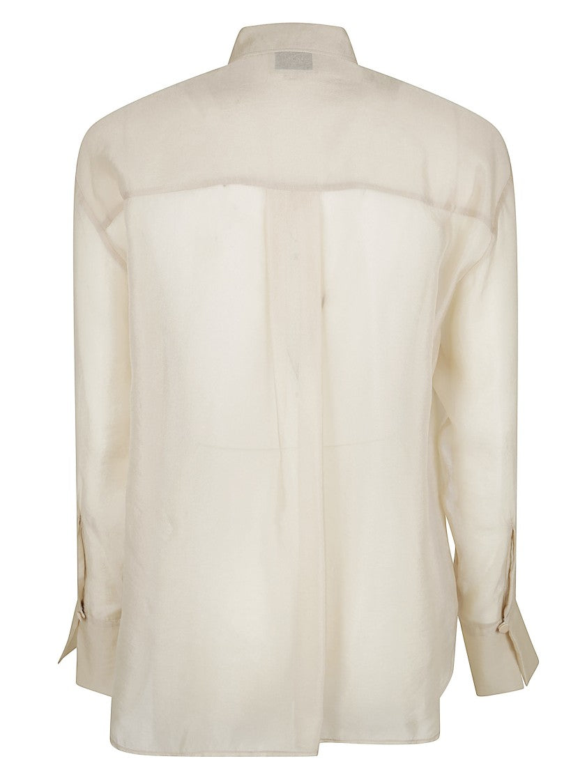 Forte Forte White Cupro Shirt With Pointed Collar And Fabric-Covered Buttons