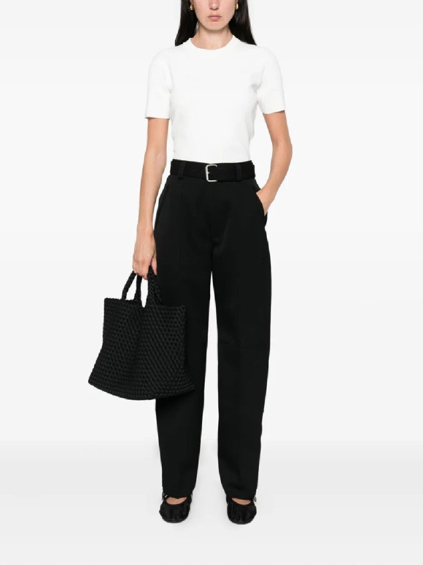 Max Mara Boxy-Cropped White Knit Top With Logo Detail