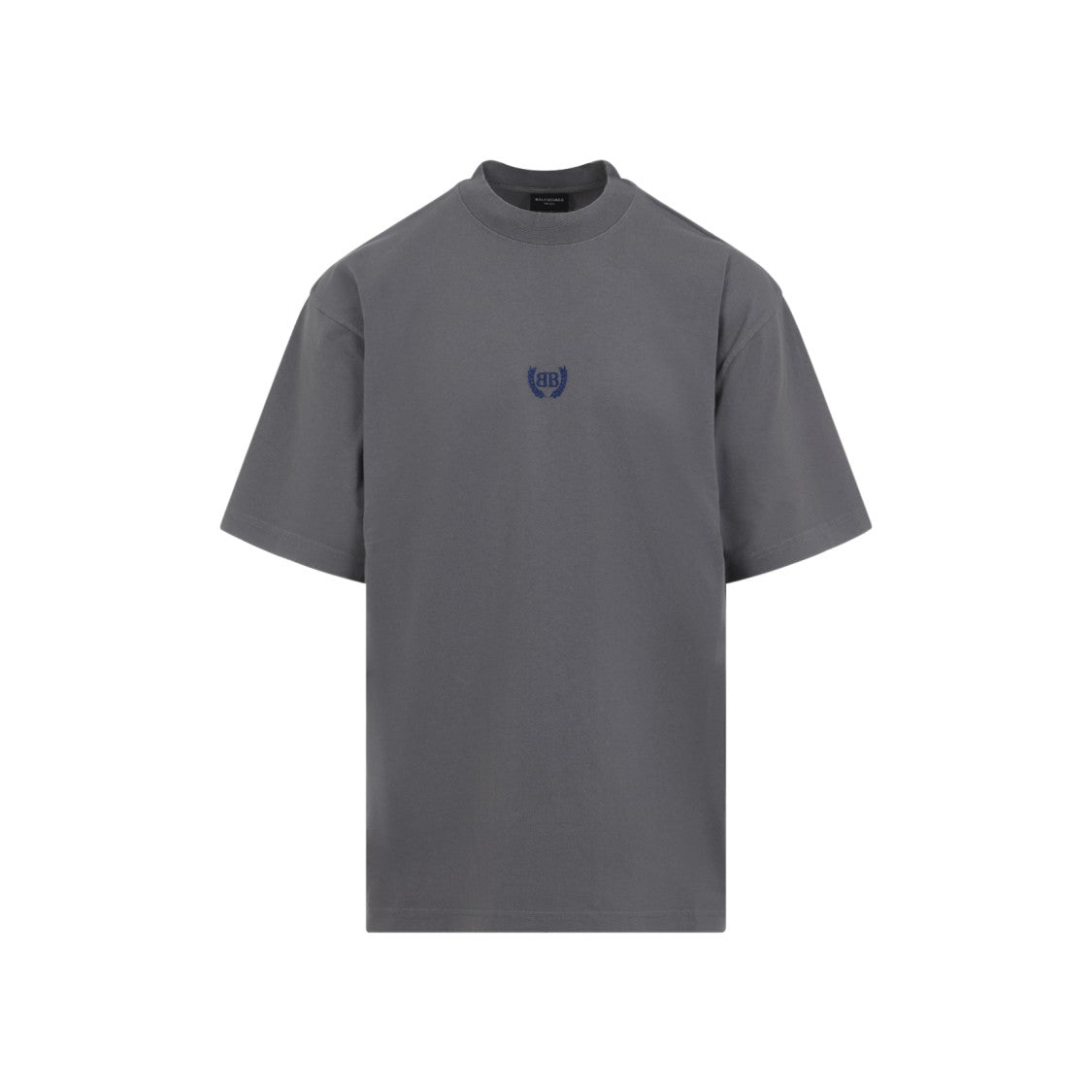 Balenciaga Dark Grey Cotton Medium Fit T-Shirt With Embroidered Logo