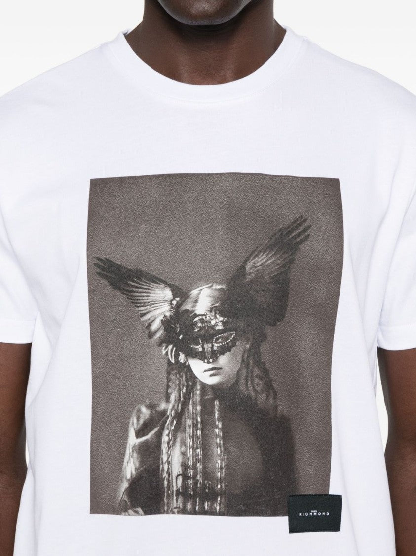 John Richmond Monochrome Graphic Print Cotton T-Shirt