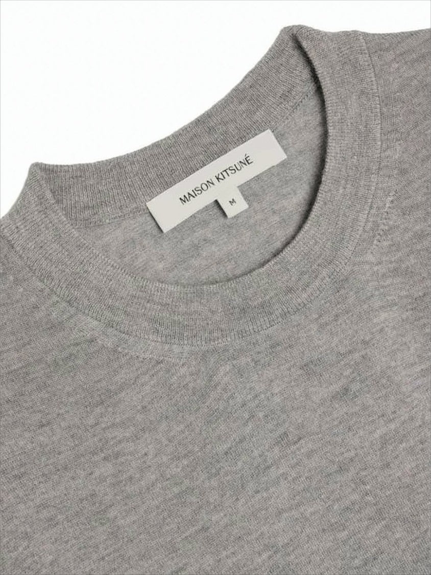 Maison Kitsuné Heather Grey Wool Sweater With Embroidered Fox Emblem